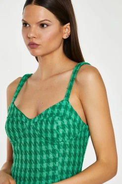 Glamorous Workwear|Go To Partywear|Green Tonal Houndstooth Tailored Mini-Dress -
