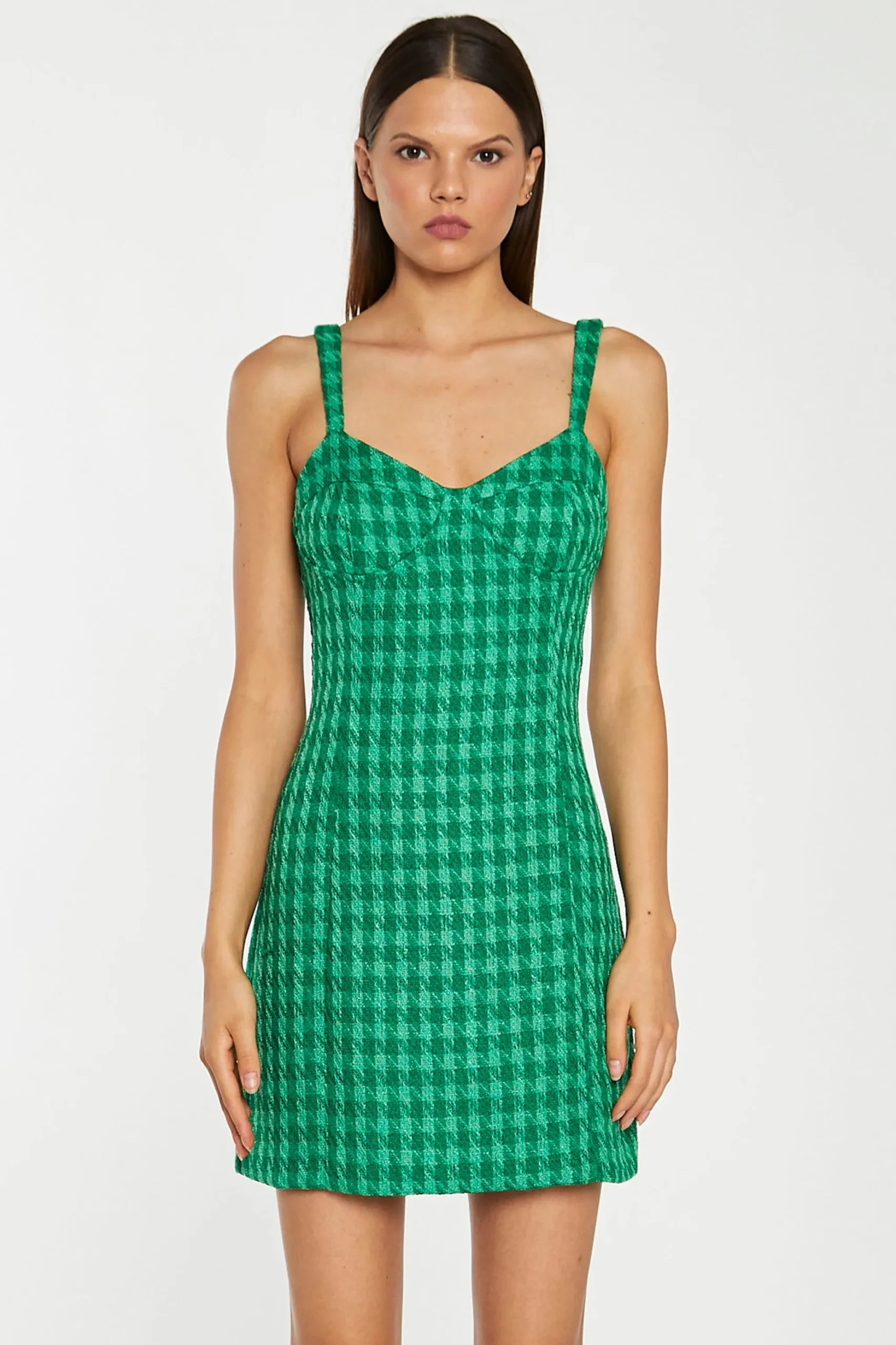Glamorous Workwear|Go To Partywear|Green Tonal Houndstooth Tailored Mini-Dress -