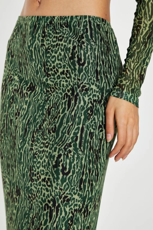 Glamorous Go To Partywear|Co-ords|Green-Black Animal Mesh Pencil Midi-Skirt -