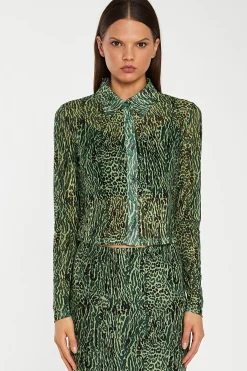 Glamorous Co-ords|Blouses & Shirts|Green-Black Animal Mesh Skinny Fit Shirt -