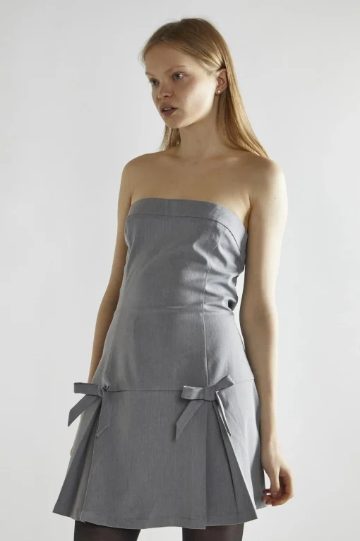 Glamorous Day Dresses|Mini Dresses|Grey A-Line Bardot Mini-Dress -