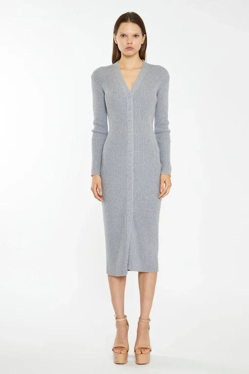 Glamorous Workwear|Day Dresses|Grey-Marl Button-Down Knitted Midi-Dress -