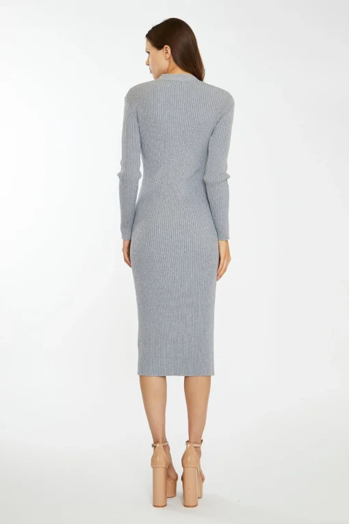 Glamorous Workwear|Day Dresses|Grey-Marl Button-Down Knitted Midi-Dress -