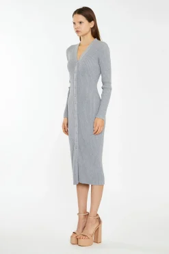 Glamorous Workwear|Day Dresses|Grey-Marl Button-Down Knitted Midi-Dress -