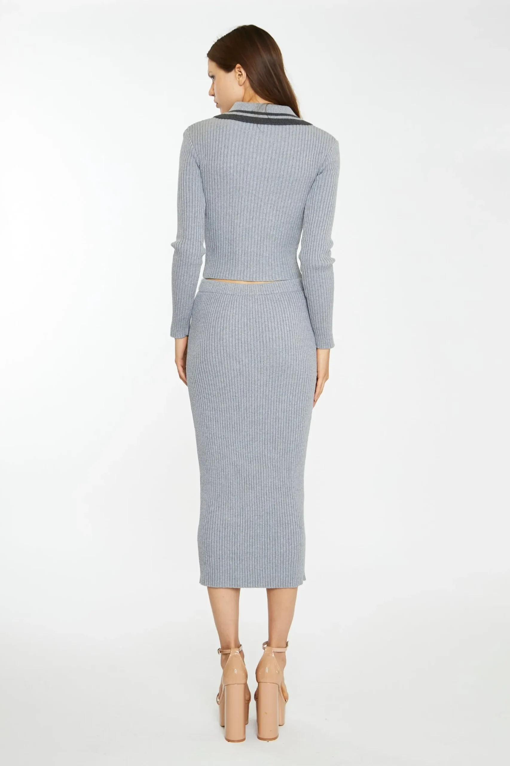 Glamorous Workwear|Co-ords|Grey-Marl Rib-Knit Midi-Skirt -
