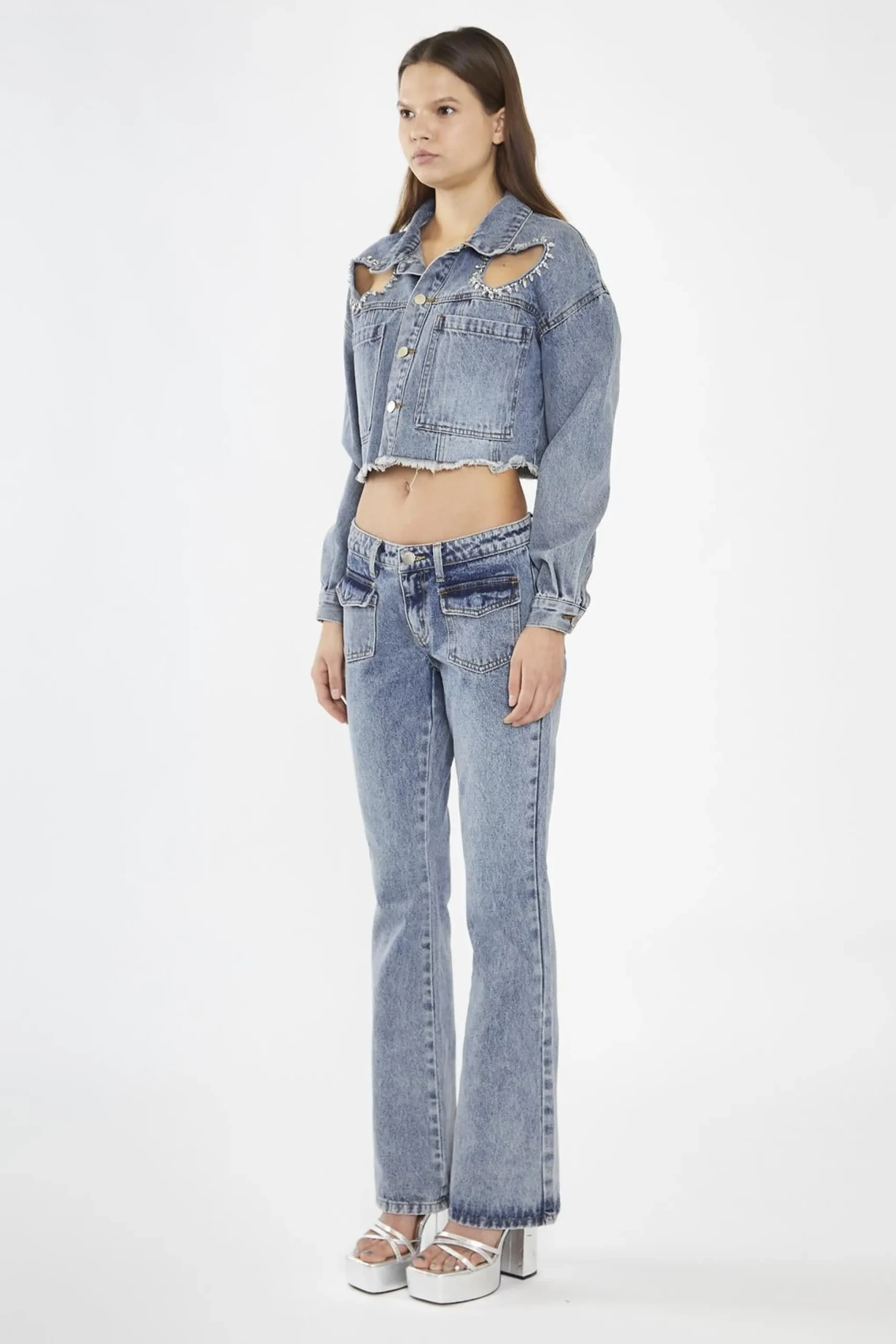 Glamorous Co-ords|Heavy-Vintage Wash Flared -Jeans -