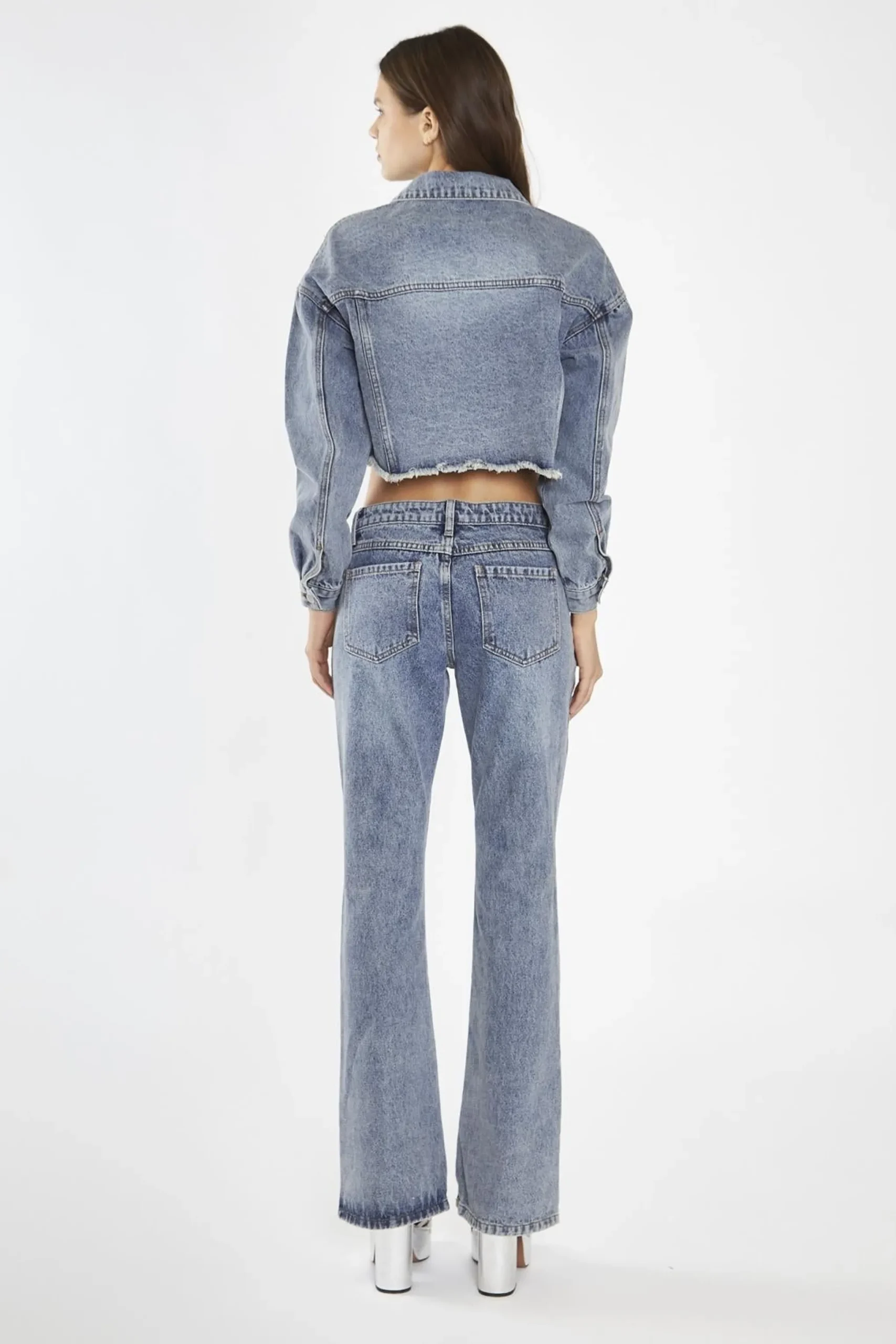 Glamorous Co-ords|Jackets|Heavy-Vintage Wash Heart Cut-Out Crop-Jacket -