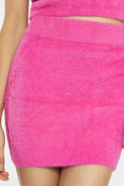Glamorous Best Dressed Guest|Go To Partywear|Hot Pink Fluffy Knit Mini-Skirt -