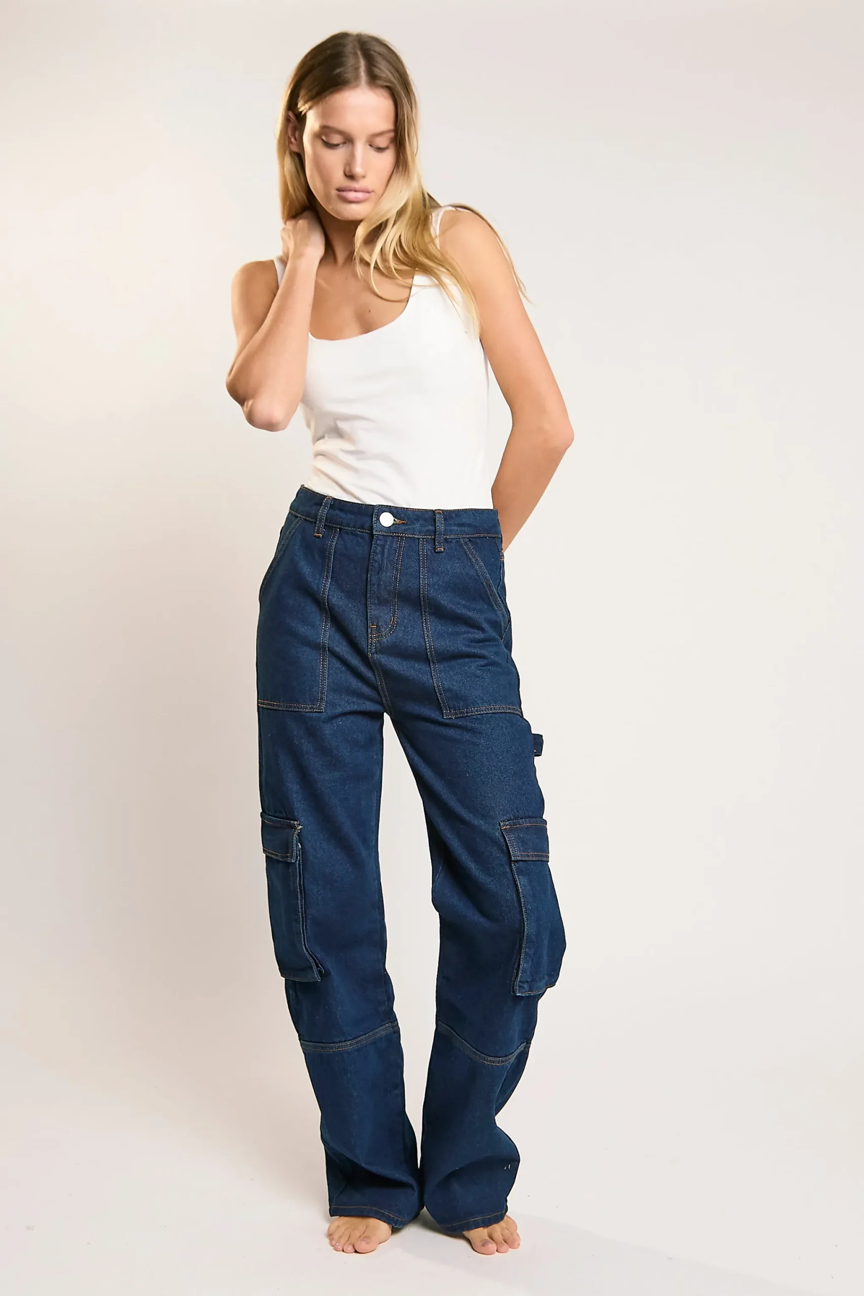 Glamorous Glamorous Care: Our Sustainable Collection|Wide Leg Jeans|Indigo Wash Cargo Wide-leg Jeans -