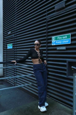 Glamorous Glamorous Care: Our Sustainable Collection|Wide Leg Jeans|Indigo Wash Cargo Wide-leg Jeans -