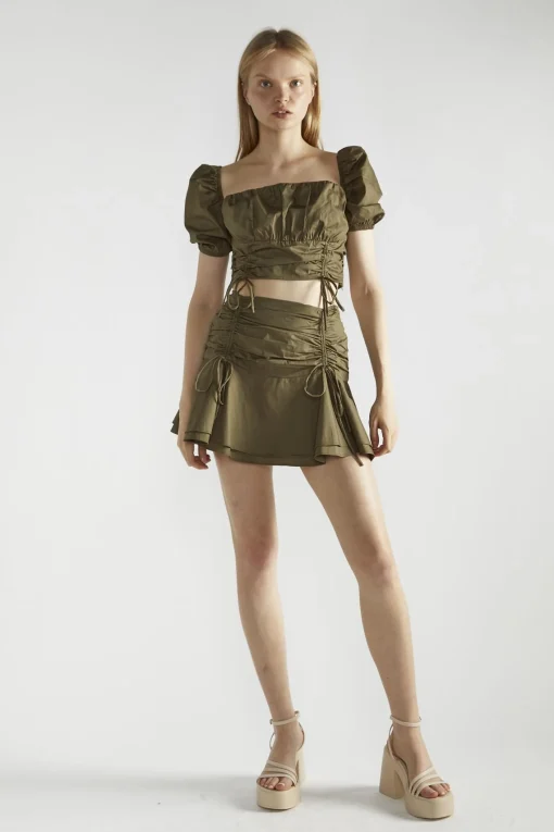 Glamorous Co-ords|Crops, Corsets & Bodysuits|Khaki Square-Neck Crop-Top -