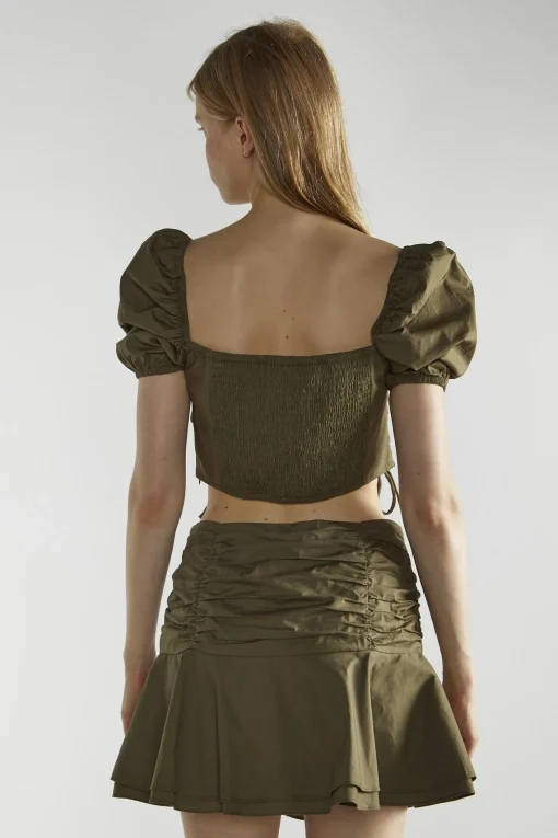 Glamorous Co-ords|Crops, Corsets & Bodysuits|Khaki Square-Neck Crop-Top -