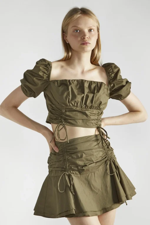 Glamorous Co-ords|Crops, Corsets & Bodysuits|Khaki Square-Neck Crop-Top -
