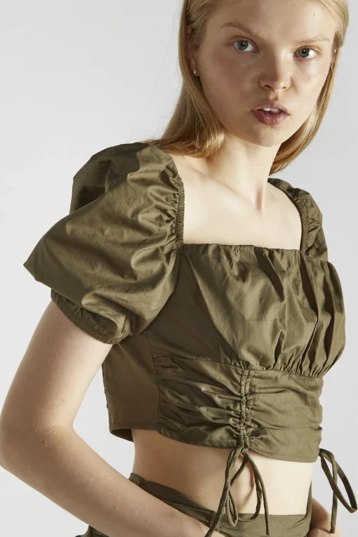 Glamorous Co-ords|Crops, Corsets & Bodysuits|Khaki Square-Neck Crop-Top -