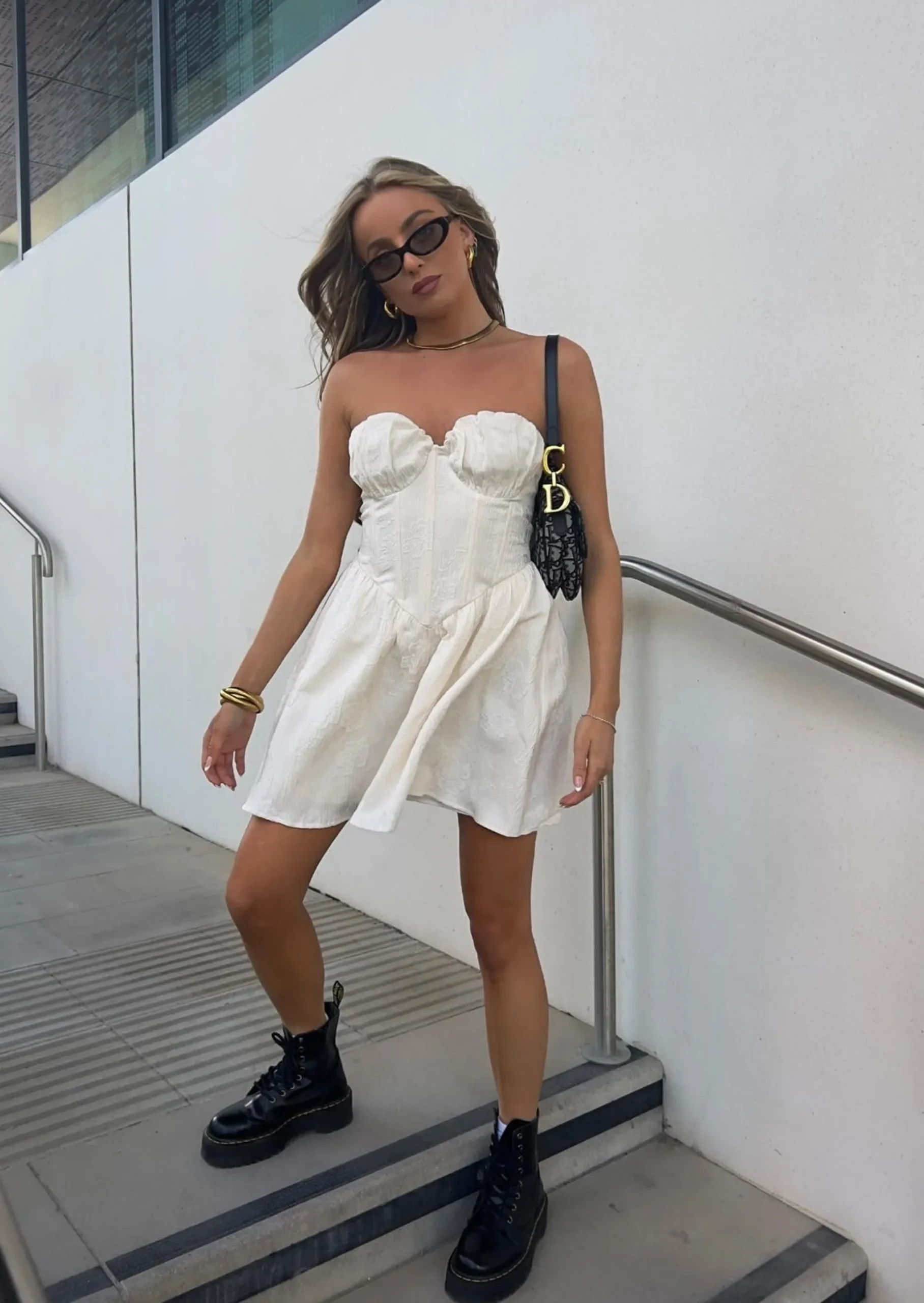 Glamorous Dresses|Prom|Kimberly Bandeau Boned Mini Dress -Cream Brocade -