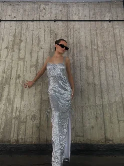 Glamorous Dresses|Prom|Kylie Lace-Up Midaxi Dress - Silver -
