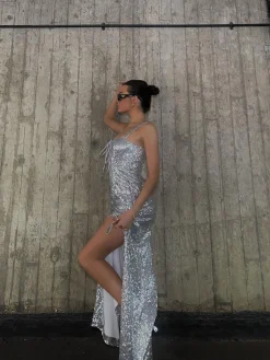 Glamorous Dresses|Prom|Kylie Lace-Up Midaxi Dress - Silver -