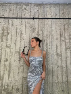 Glamorous Dresses|Prom|Kylie Lace-Up Midaxi Dress - Silver -