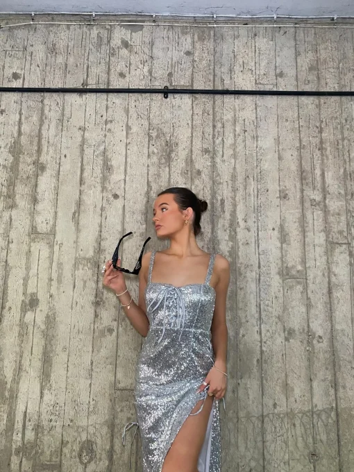 Glamorous Dresses|Prom|Kylie Lace-Up Midaxi Dress - Silver -
