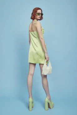 Glamorous Dresses|Lacey Gathered Bust-Cup Mini-Dress -Apple-Green -