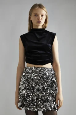 Glamorous Going Out Skirts|Glamorous Studio|Large Pewter-Sequin Mini-Skirt -