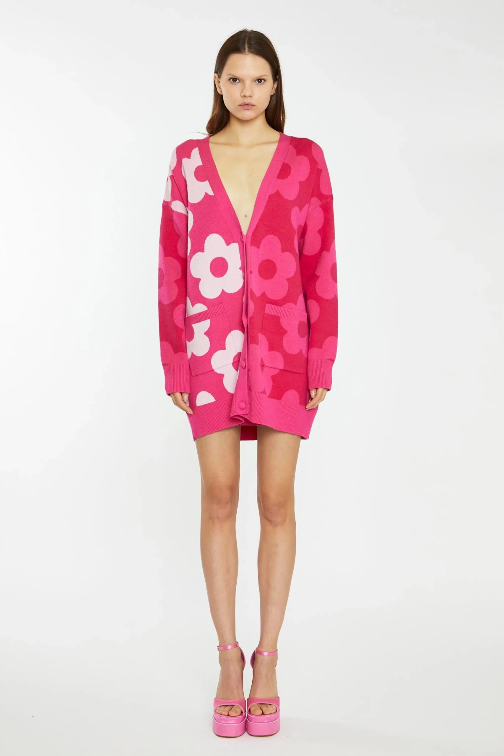 Glamorous Cardigans|Large Pink Flower Long-Line Cardigan -