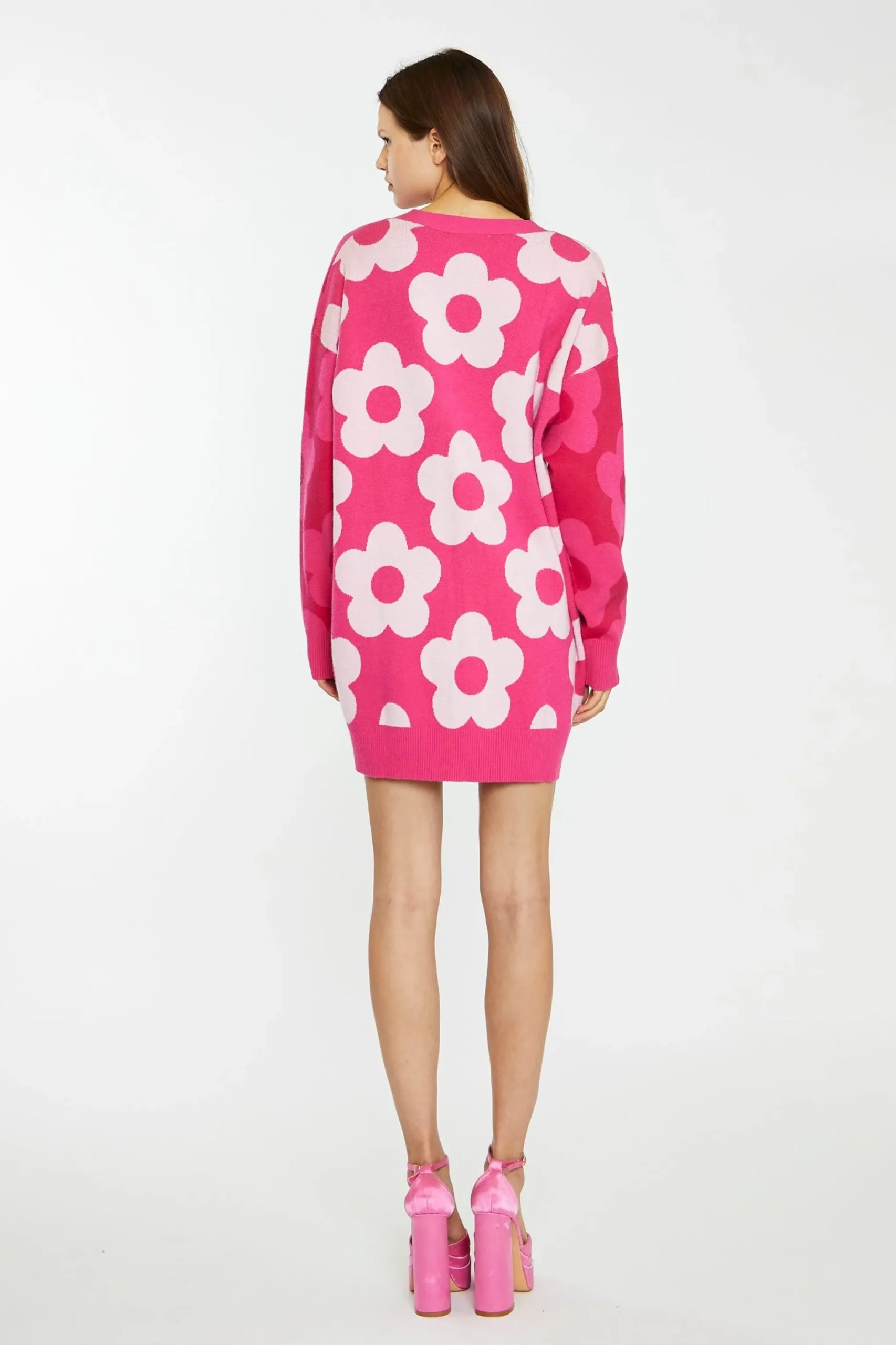 Glamorous Cardigans|Large Pink Flower Long-Line Cardigan -