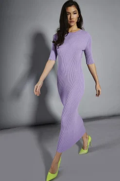 Glamorous Day Dresses|Party Dresses|Lavender Rib-Knit Maxi-Dress -