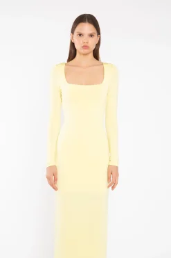 Glamorous Party Dresses|Going Out Dresses|Lemon-Yellow Square-neck Maxi-Dress -