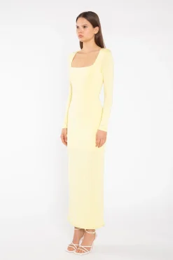 Glamorous Party Dresses|Going Out Dresses|Lemon-Yellow Square-neck Maxi-Dress -