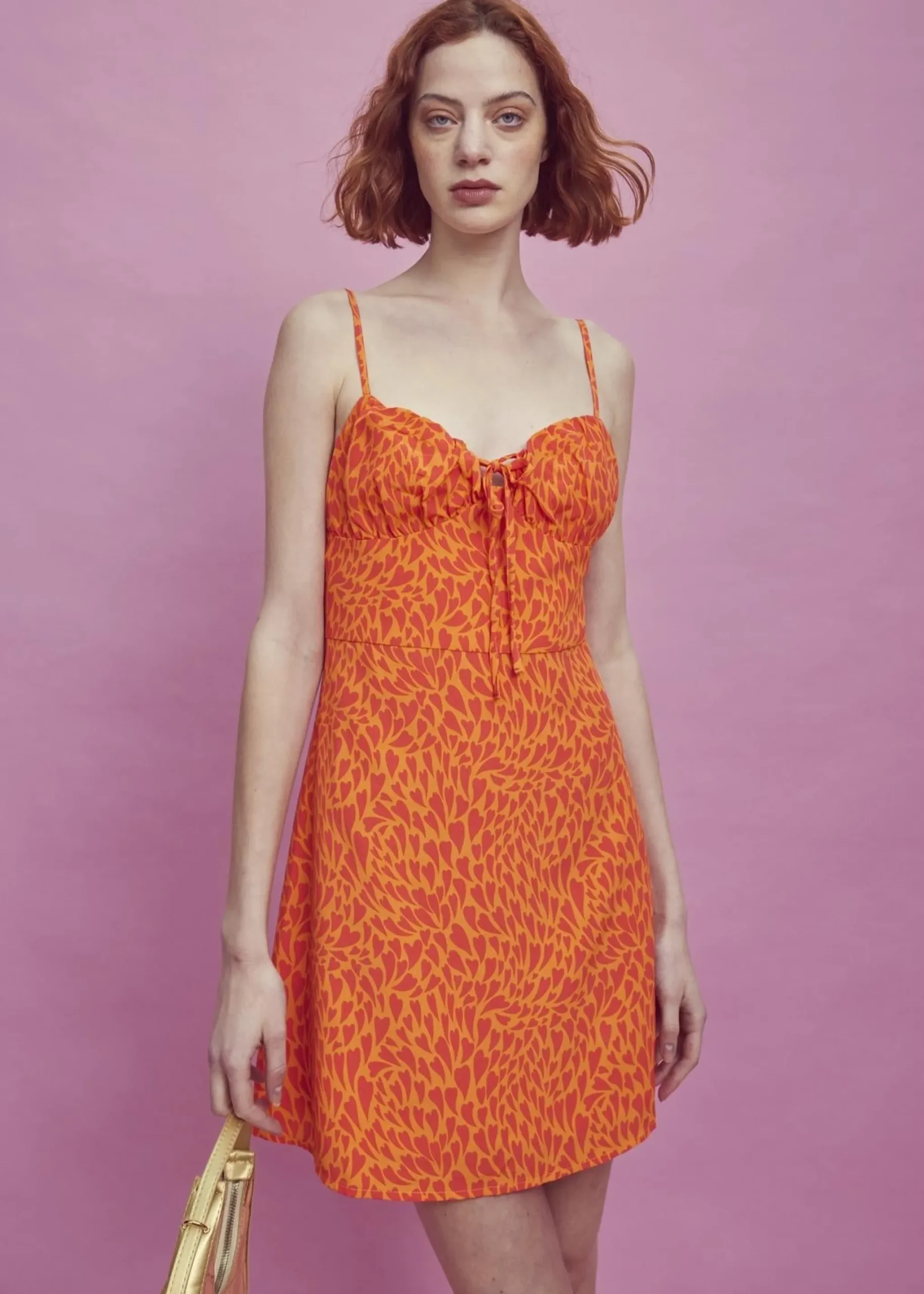 Glamorous Dresses|Mini Dresses|Lexie Ruched Bust Mini-Dress -Orange/Red Heart -