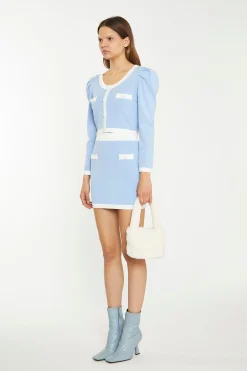 Glamorous Go To Partywear|Chic Escapes|Light Blue White Knitted Mini-Skirt -