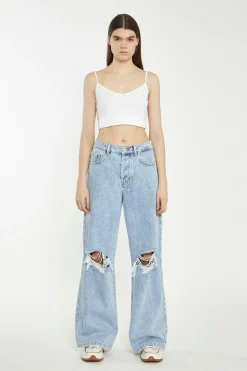 Glamorous Chic Escapes|Ripped & Distressed Jeans|Light Stonewash Wide-Leg Ripped Jeans -