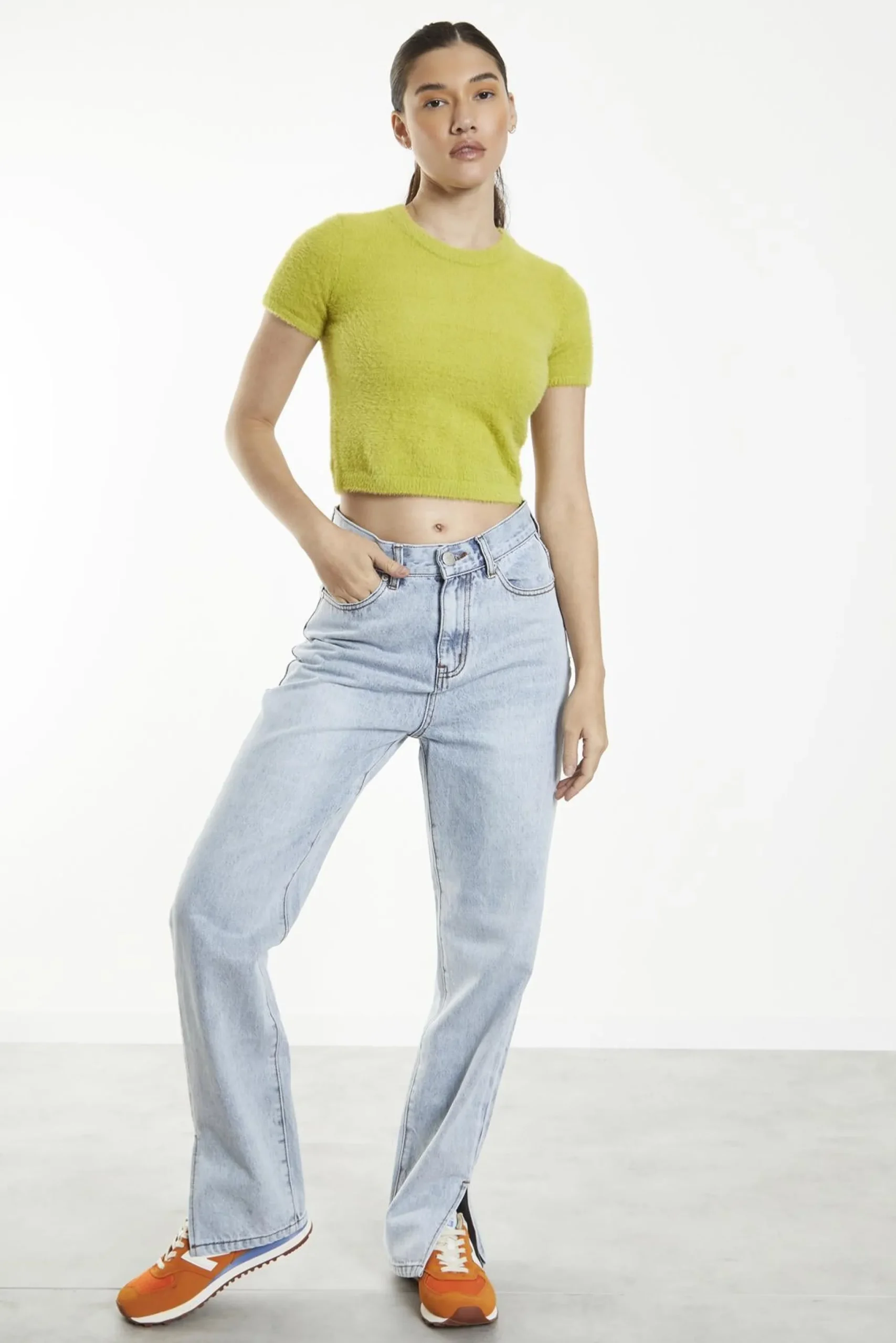 Glamorous Mom Jeans|Light Vintage Wash Split-Hem Mom-Jeans -