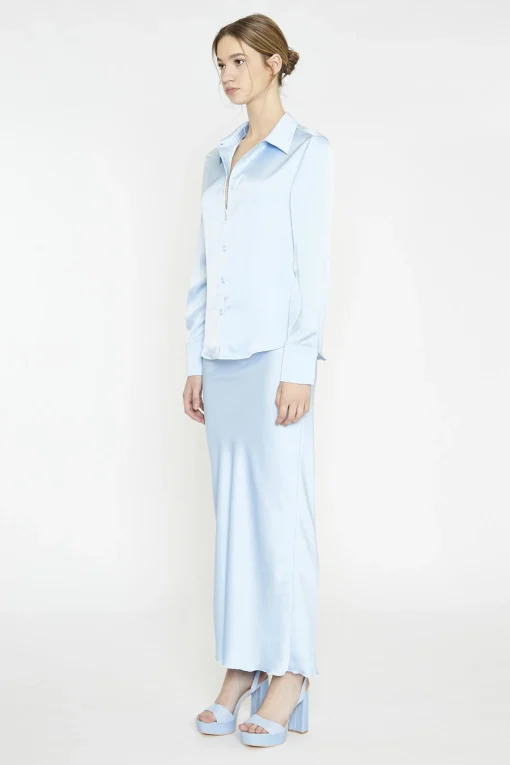 Glamorous Blouses & Shirts|Light-Blue Satin Classic-Shirt -