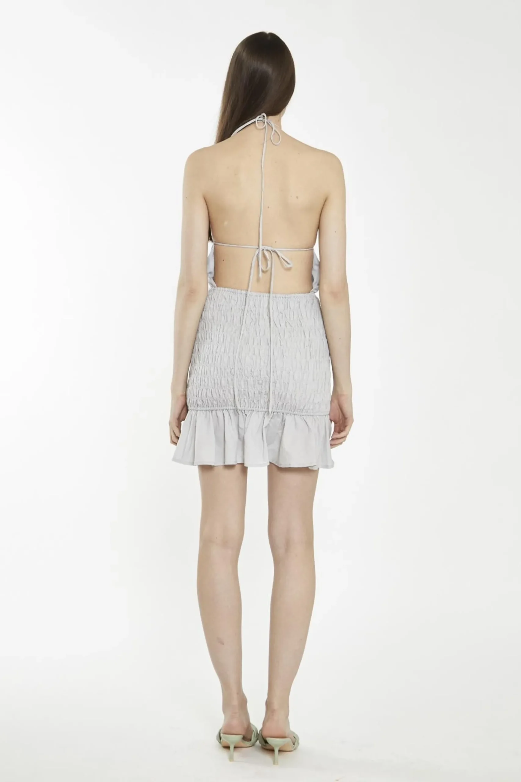 Glamorous Mini Dresses|Mini Dresses|Light-Grey Halter-Neck Shirred Mini-Dress -