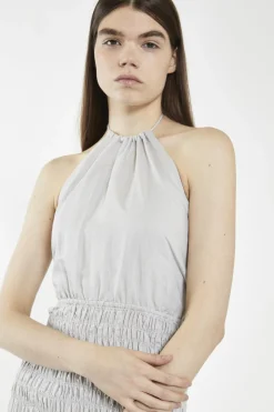 Glamorous Mini Dresses|Mini Dresses|Light-Grey Halter-Neck Shirred Mini-Dress -