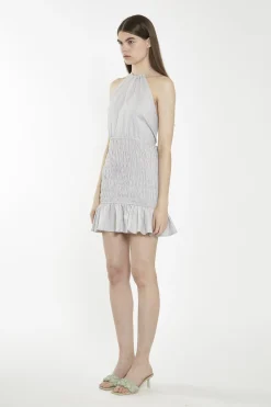 Glamorous Mini Dresses|Mini Dresses|Light-Grey Halter-Neck Shirred Mini-Dress -