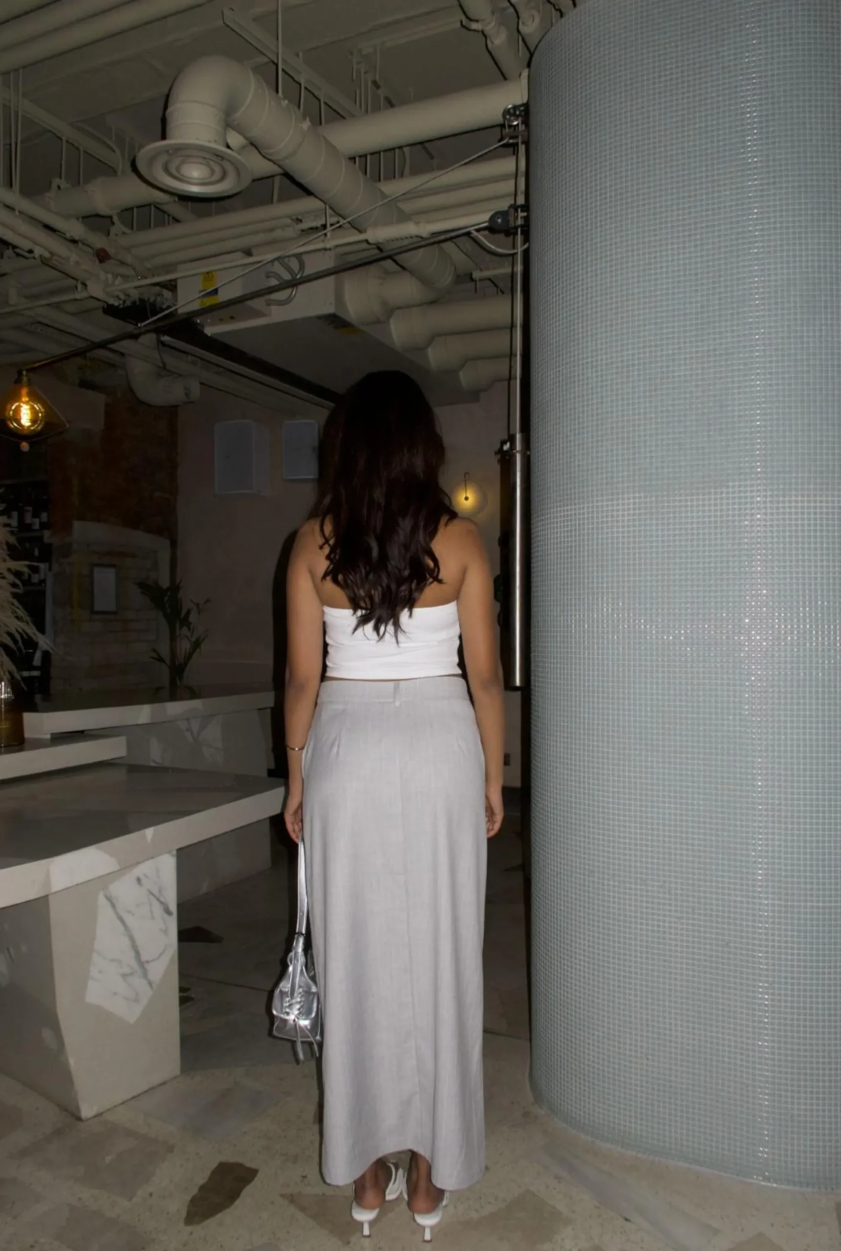 Glamorous Bottoms|Maxi Skirts|Light-Grey-Pinstripe Pencil Maxi Skirts -