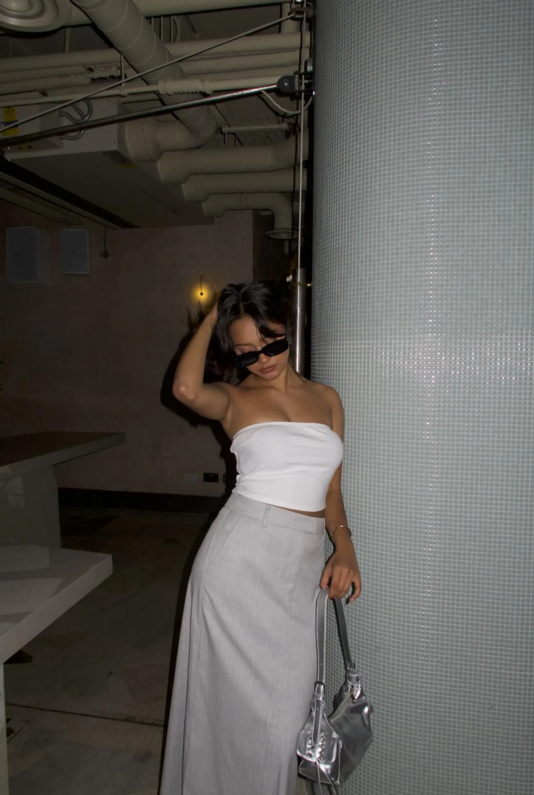 Glamorous Bottoms|Maxi Skirts|Light-Grey-Pinstripe Pencil Maxi Skirts -