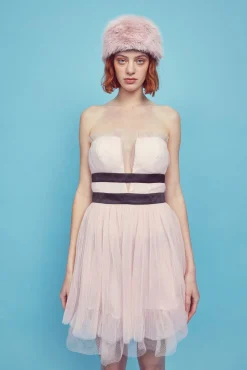 Glamorous Mini Dresses|Mini Dresses|Light-Pink V- Neck Puff Ball Strapless Mini Dress -