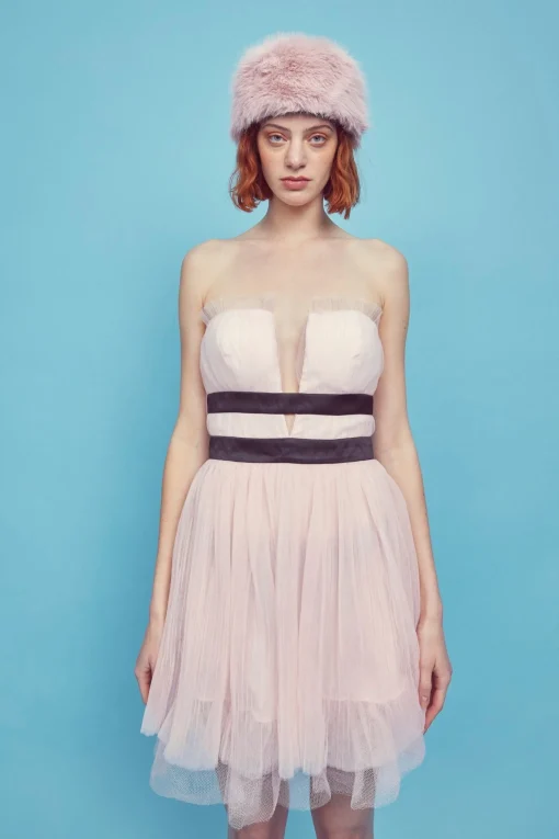Glamorous Mini Dresses|Mini Dresses|Light-Pink V- Neck Puff Ball Strapless Mini Dress -