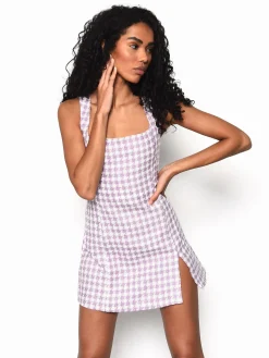 Glamorous Go To Partywear|Mini Dresses|Lilac Houndstooth Print Mini Dress -