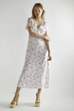 Glamorous Day Dresses|Maxi Dresses|Lilac Watercolour-floral V-Neck Maxi-Dress -