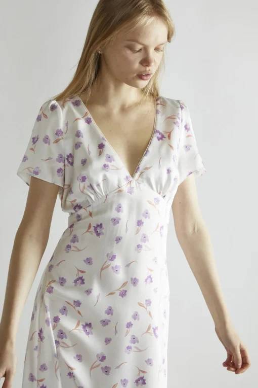 Glamorous Day Dresses|Maxi Dresses|Lilac Watercolour-floral V-Neck Maxi-Dress -