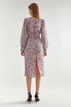 Glamorous Day Dresses|Midi & Midaxi Dresses|Lilac-Dalmatian Ruched-Front Midi-Dress -