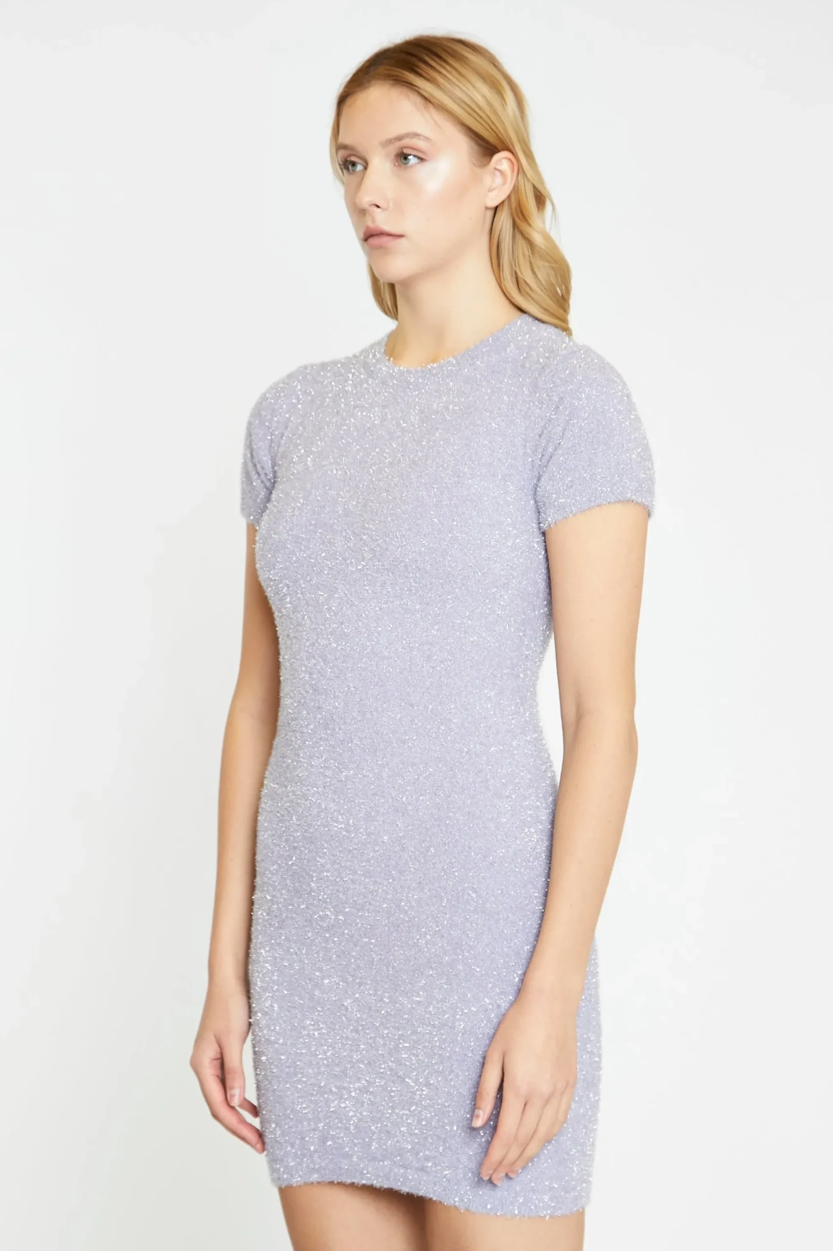 Glamorous Day Dresses|Knitted Dresses|Lilac-Glitter Knitted Mini-Dress -