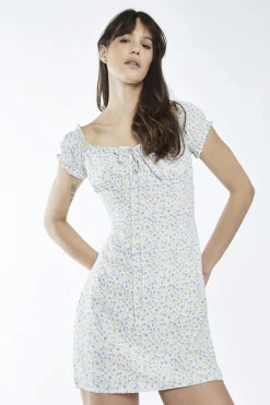 Glamorous Mini Dresses|Mini Dresses|Lilac-Multi-Ditsy Front Tie Mini-Dress -