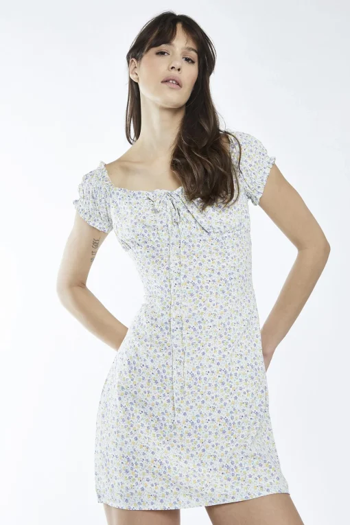 Glamorous Mini Dresses|Mini Dresses|Lilac-Multi-Ditsy Front Tie Mini-Dress -