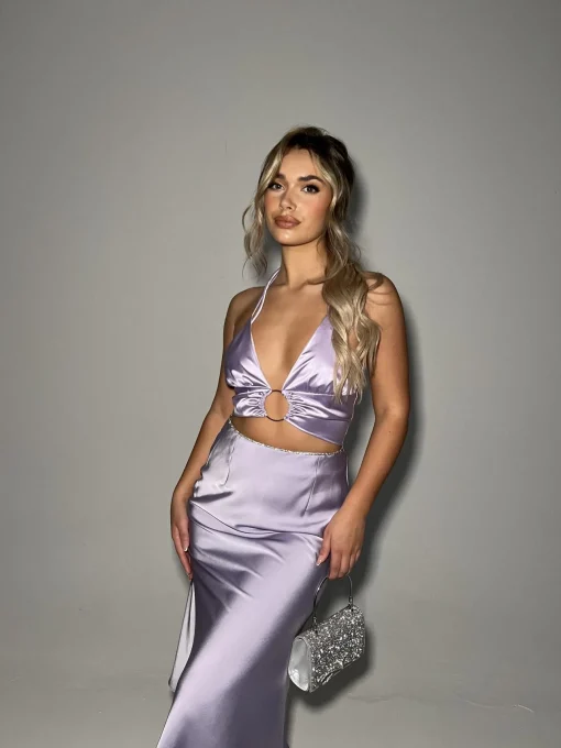 Glamorous Going Out Skirts|Go To Partywear|Lilac-Satin Bias-Cut Midi-skirt -